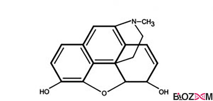 فرمول ساختاری مورفین که از دسته آلکالوئید به شمار می‌رود