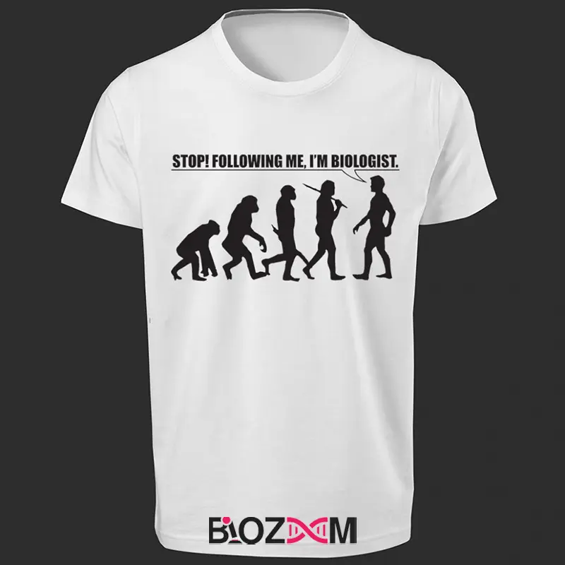 تصویر تیشرت طرح stop, following me, I am biologist کد 179