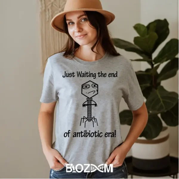 تصویر تیشرت طرح ویروس just waiting the end of antibiotic era کد 105
