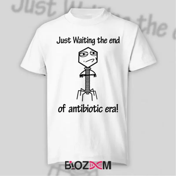 تصویر تیشرت طرح ویروس just waiting the end of antibiotic era کد 105