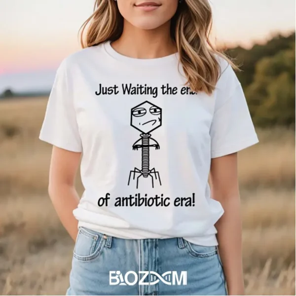تصویر تیشرت طرح ویروس just waiting the end of antibiotic era کد 105